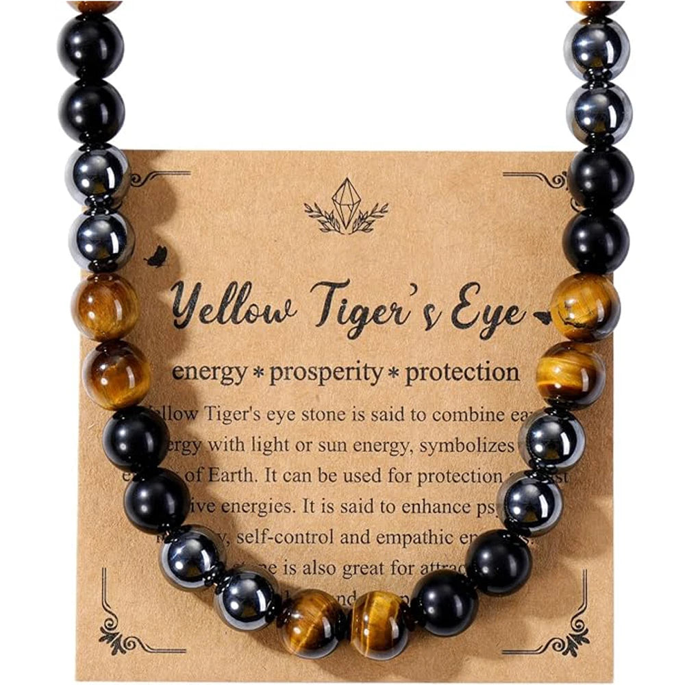 Mens Healing Crystal Black Obsidian Tigers Eye Hematite Natural Stone