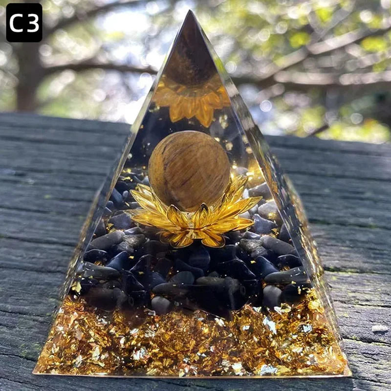 Energy Pyramid Orgonite Reiki Natural Amethyst Ball Healing Crystal