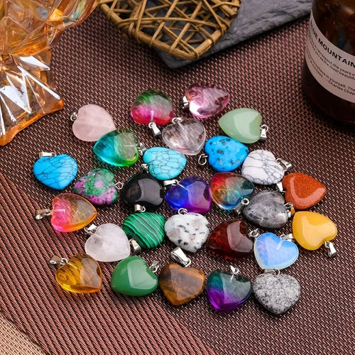 10pcs Natural Stone Crystal Heart Pendants Exquisite Jewelry