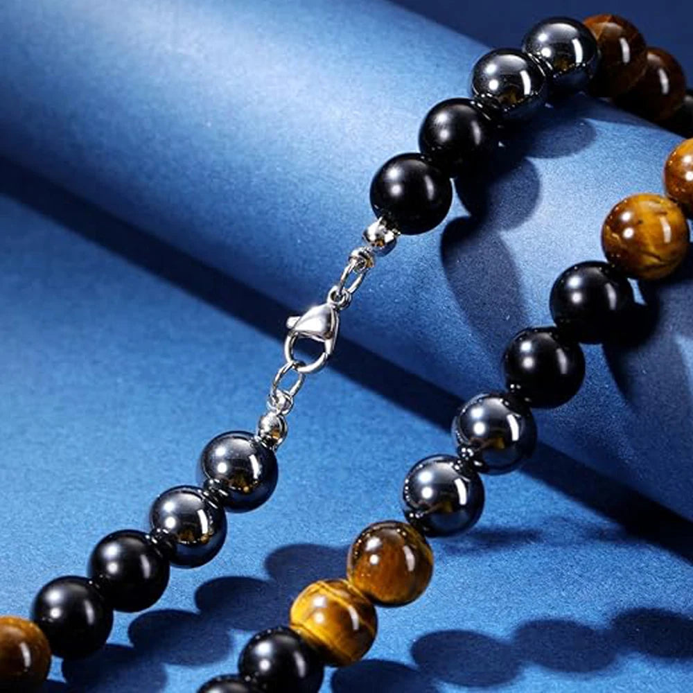 Mens Healing Crystal Black Obsidian Tigers Eye Hematite Natural Stone