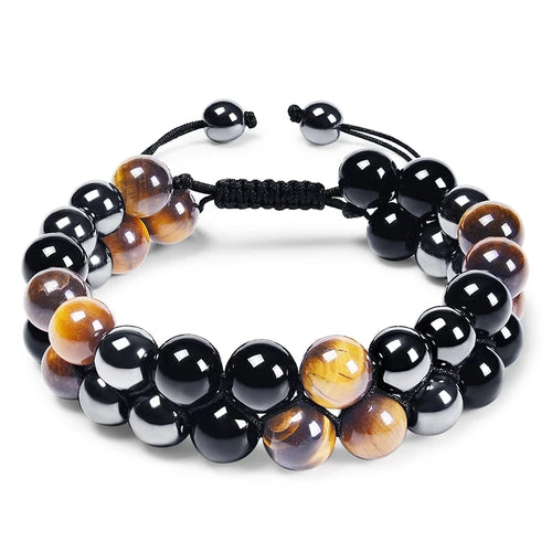 Triple Protection Bracelet 8mm Beads Bracelet Tigers Eye Black