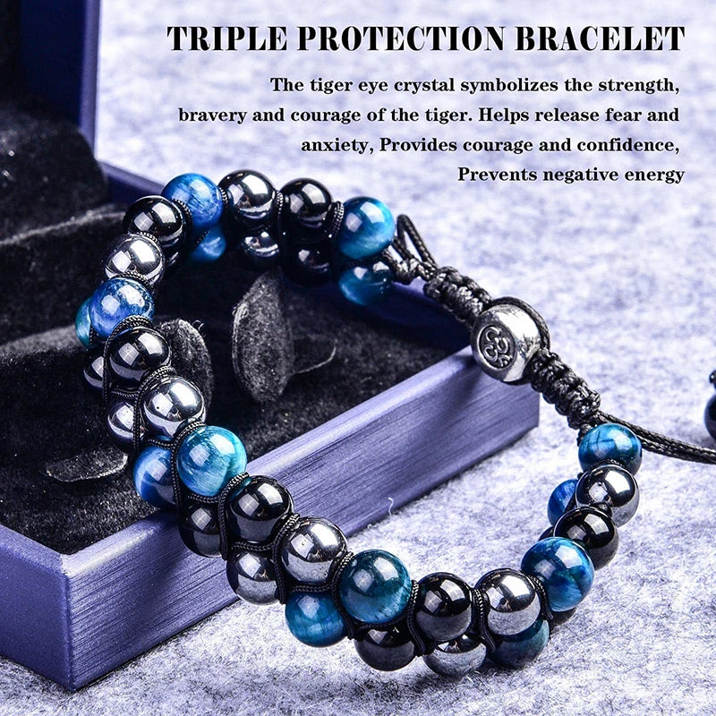 Triple Protection Bracelet 8mm Beads Bracelet Tigers Eye Black