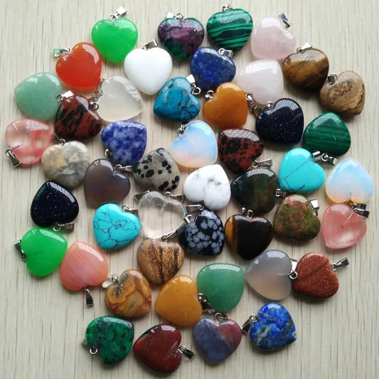10pcs Natural Stone Crystal Heart Pendants Exquisite Jewelry