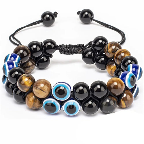 Triple Protection Bracelet 8mm Beads Bracelet Tigers Eye Black