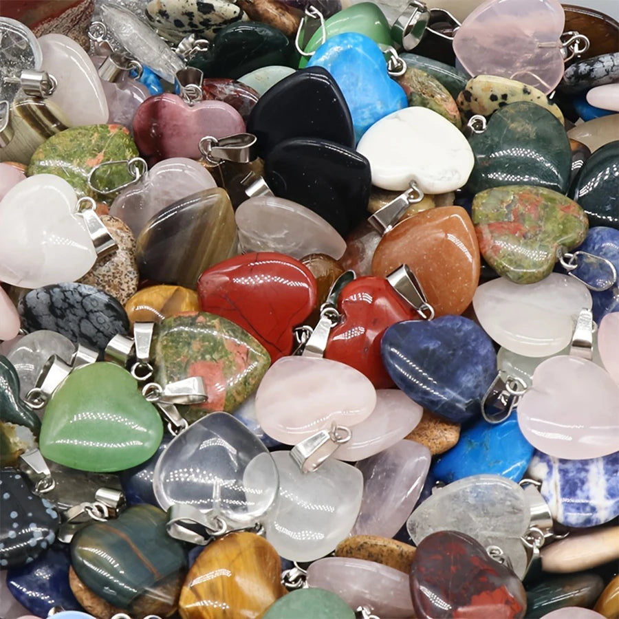 10pcs Natural Stone Crystal Heart Pendants Exquisite Jewelry