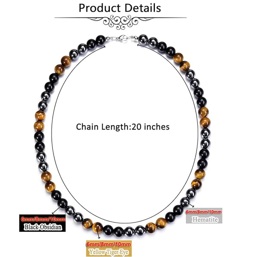 Mens Healing Crystal Black Obsidian Tigers Eye Hematite Natural Stone