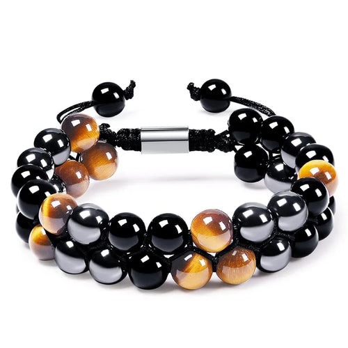 Triple Protection Bracelet 8mm Beads Bracelet Tigers Eye Black