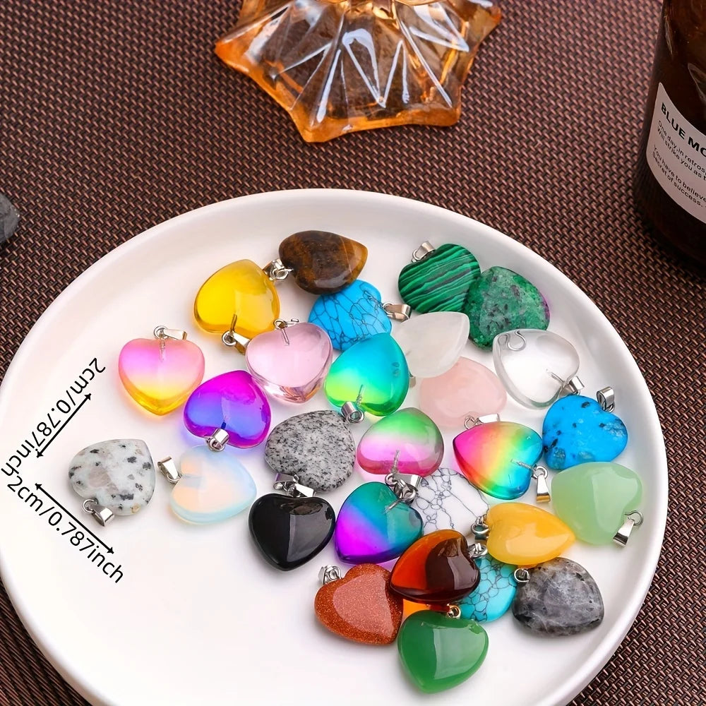10pcs Natural Stone Crystal Heart Pendants Exquisite Jewelry