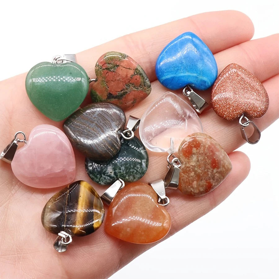 10pcs Natural Stone Crystal Heart Pendants Exquisite Jewelry