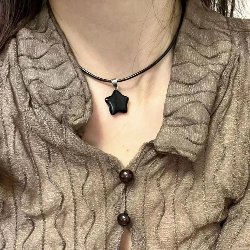 Pentagram Star Crystal Pendant Necklace Sacred Healing Gemstone