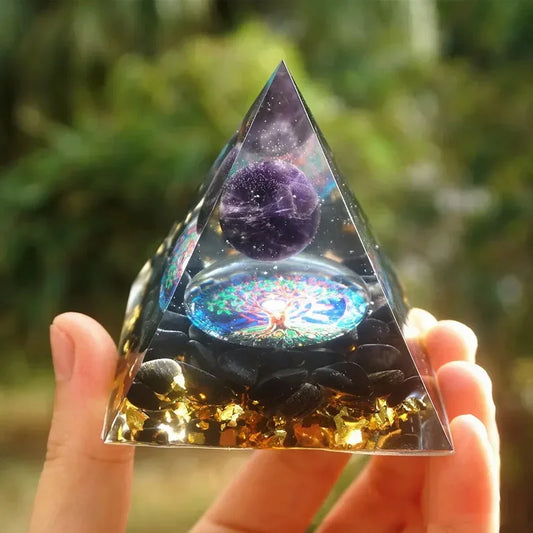 Energy Pyramid Orgonite Reiki Natural Amethyst Ball Healing Crystal