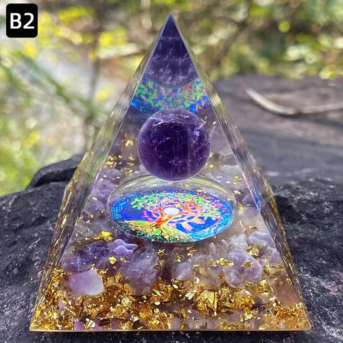Energy Pyramid Orgonite Reiki Natural Amethyst Ball Healing Crystal