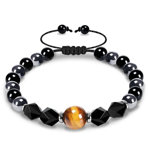 Triple Protection Bracelet 8mm Beads Bracelet Tigers Eye Black