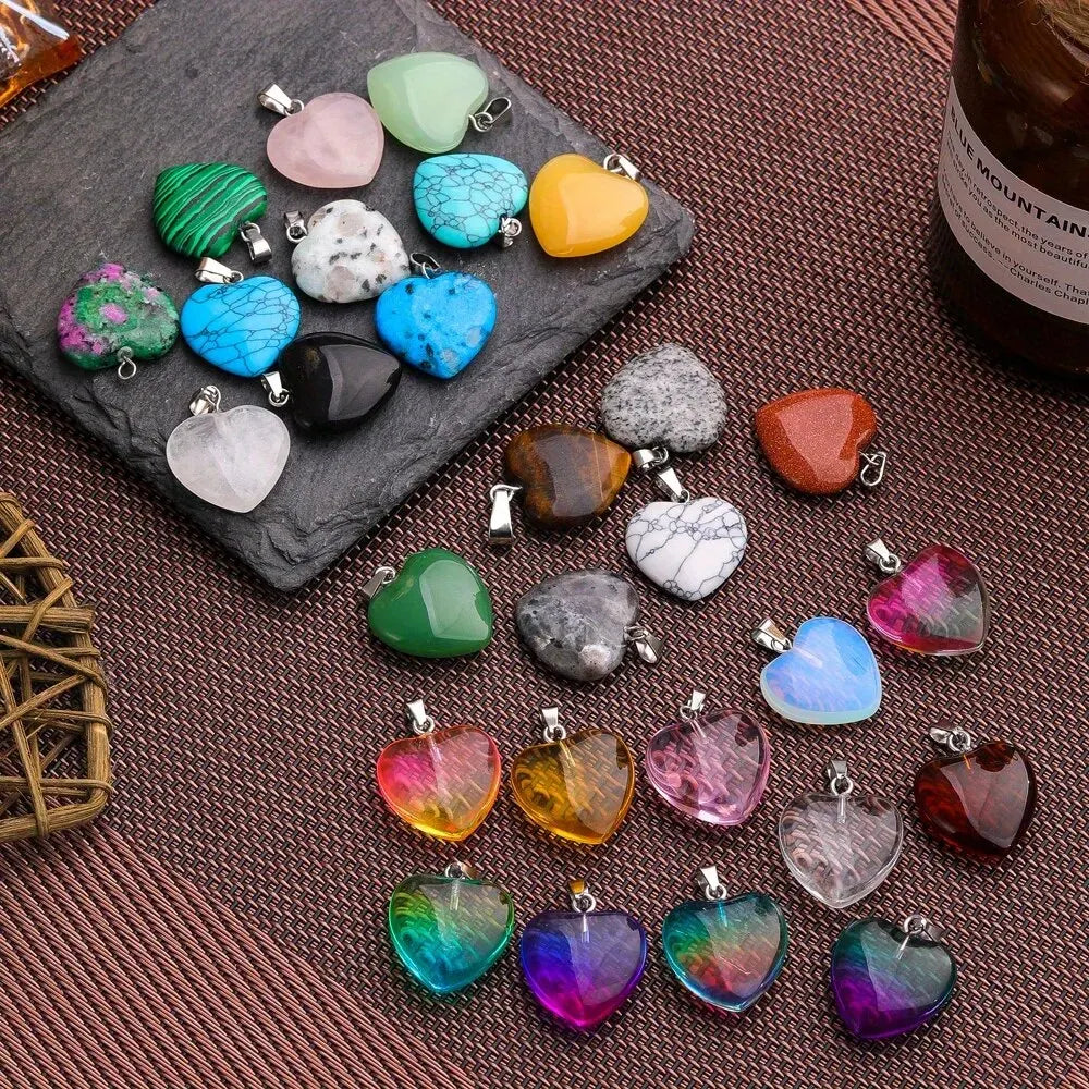 10pcs Natural Stone Crystal Heart Pendants Exquisite Jewelry