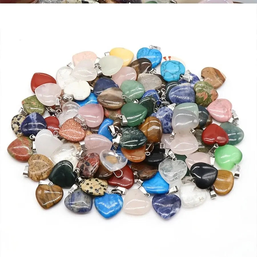10pcs Natural Stone Crystal Heart Pendants Exquisite Jewelry